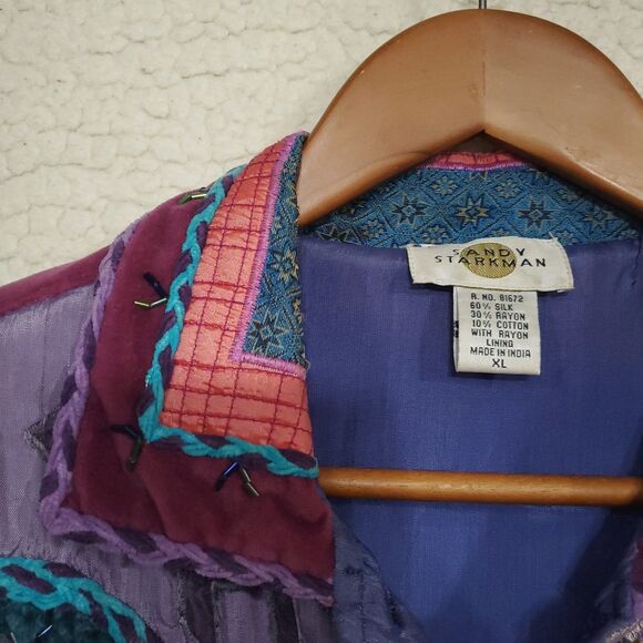 Vintage Sandy Starkman Jacket Women XL Burgundy Pink Blue Paisley Patchwork Boho - Picture 6 of 16